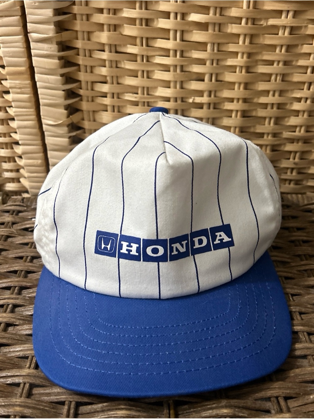 Vintage Honda Mens OSFA Snapback Hat White Blue Pinstripe Made in USA Rare